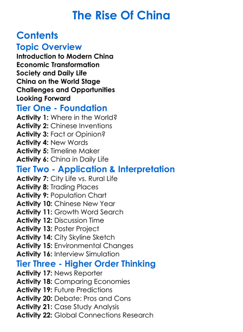 The Rise Of China Worksheet Activity Booklet