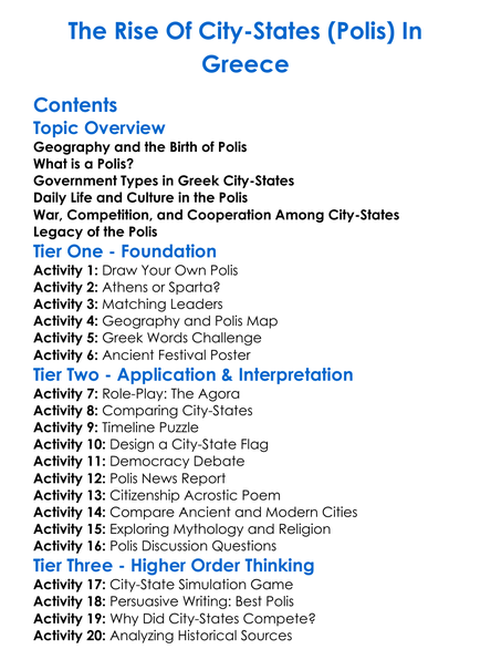 The Rise Of City-States Polis In Greece Worksheet Activity Booklet