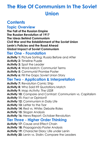 The Rise Of Communism In The Soviet Union Worksheet Activity Booklet