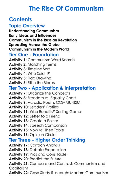 The Rise Of Communism Worksheet Activity Booklet