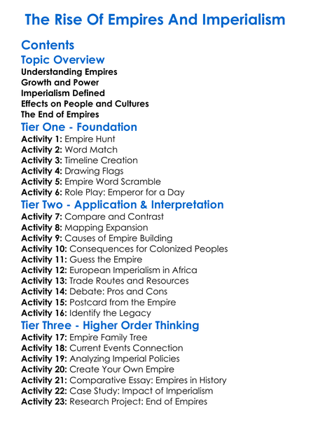 The Rise Of Empires And Imperialism Worksheet Activity Booklet