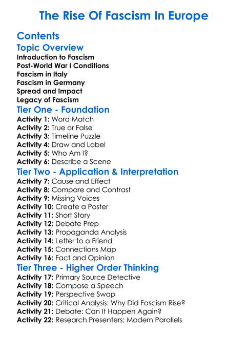 The Rise Of Fascism In Europe Worksheet Activity Booklet