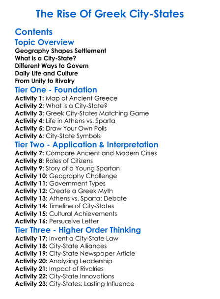 The Rise Of Greek City-States Worksheet Activity Booklet