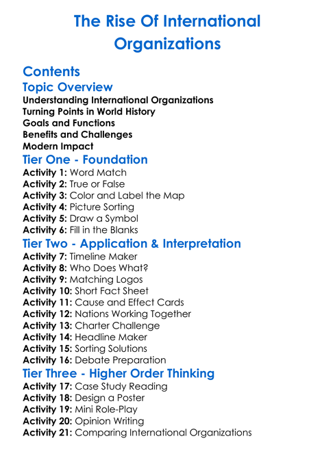 The Rise Of International Organizations Worksheet Activity Booklet