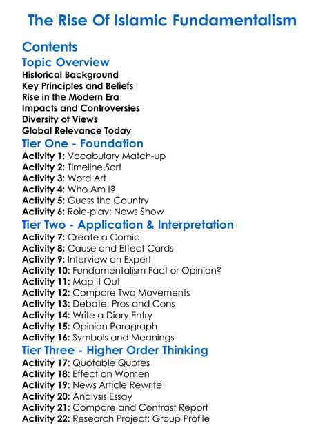 The Rise Of Islamic Fundamentalism Worksheet Activity Booklet