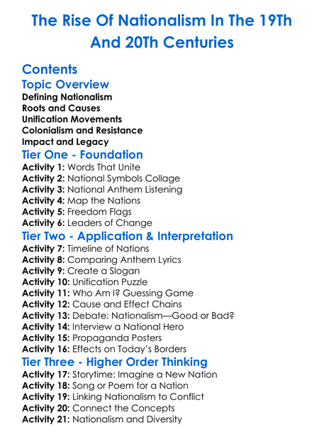 The Rise Of Nationalism In The 19Th And 20Th Centuries Worksheet Activity Booklet
