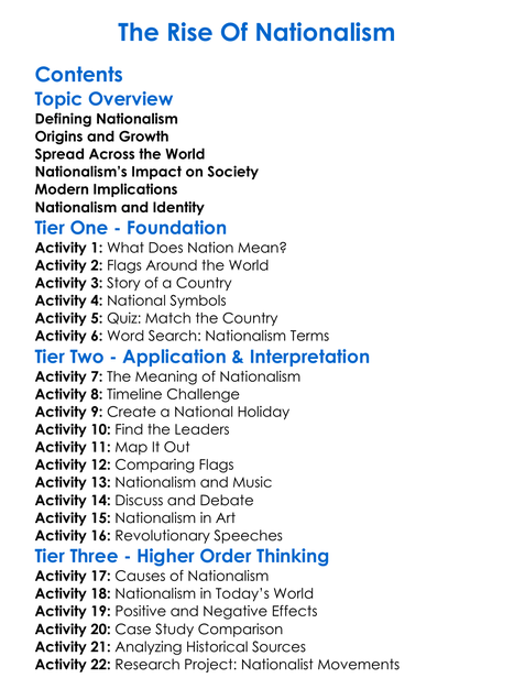 The Rise Of Nationalism Worksheet Activity Booklet
