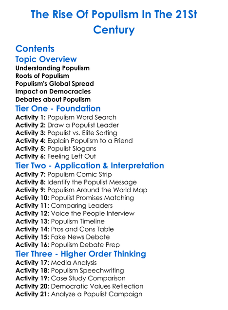 The Rise Of Populism In The 21St Century Worksheet Activity Booklet