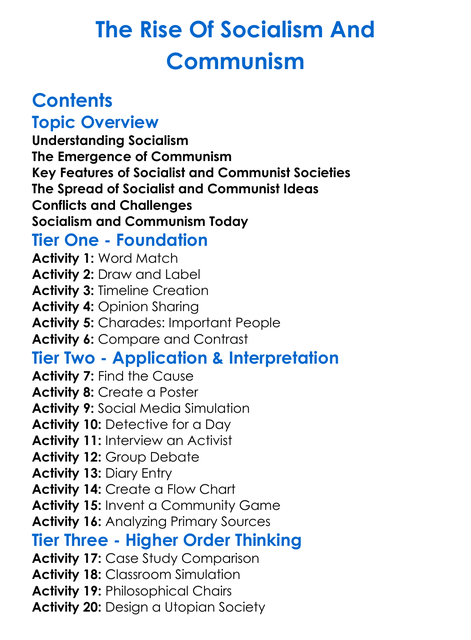The Rise Of Socialism And Communism Worksheet Activity Booklet