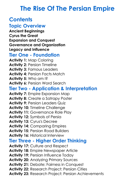 The Rise Of The Persian Empire Worksheet Activity Booklet