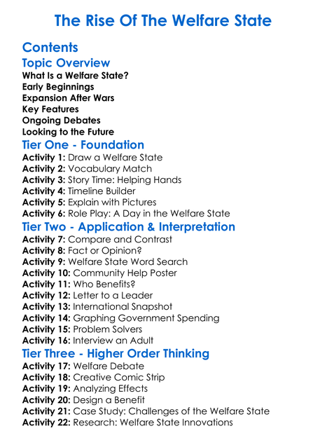 The Rise Of The Welfare State Worksheet Activity Booklet