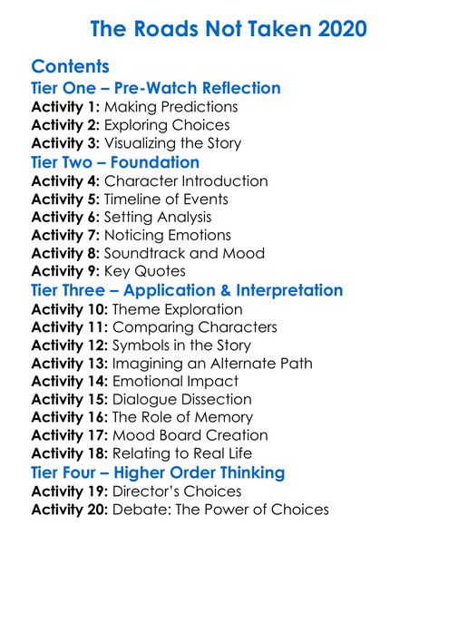 The Roads Not Taken 2020 Worksheet Activity Booklet