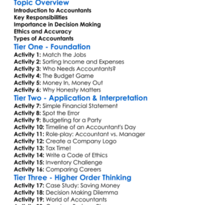 The Role Of Accountants In Business Worksheet Activity Booklet