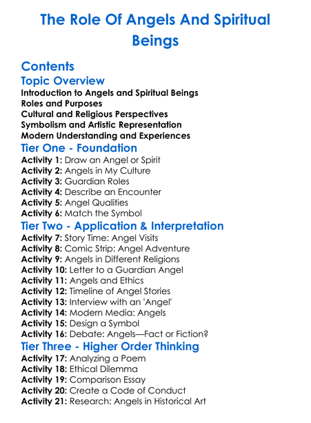 The Role Of Angels And Spiritual Beings Worksheet Activity Booklet