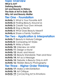 The Role Of Art And Beauty Worksheet Activity Booklet