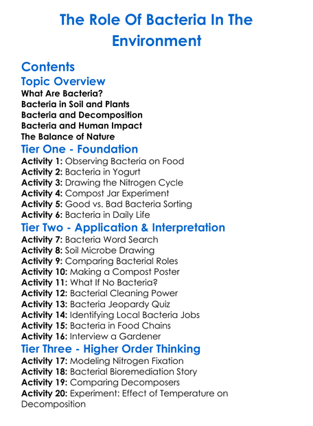 The Role Of Bacteria In The Environment Worksheet Activity Booklet