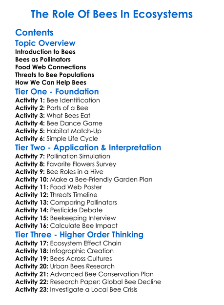 The Role Of Bees In Ecosystems Worksheet Activity Booklet
