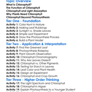 The Role Of Chlorophyll In Plants Worksheet Activity Booklet
