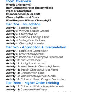 The Role Of Chlorophyll Worksheet Activity Booklet