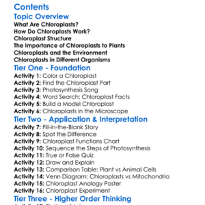 The Role Of Chloroplasts In Plant Cells Worksheet Activity Booklet