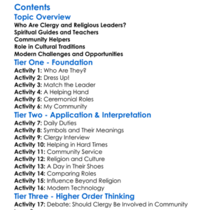 The Role Of Clergy And Religious Leaders Worksheet Activity Booklet