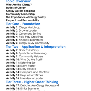 The Role Of Clergy Worksheet Activity Booklet