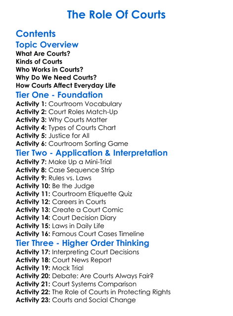 The Role Of Courts Worksheet Activity Booklet