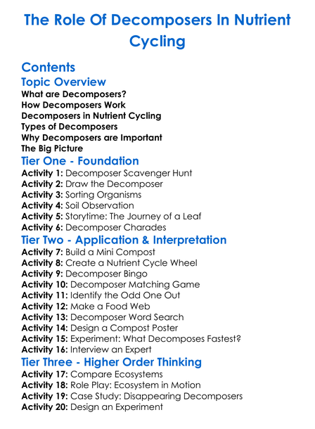 The Role Of Decomposers In Nutrient Cycling Worksheet Activity Booklet