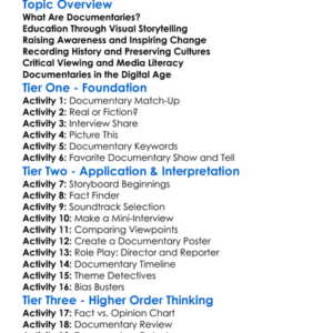 The Role Of Documentaries Worksheet Activity Booklet
