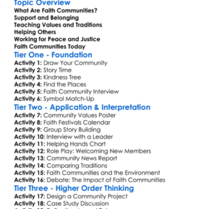The Role Of Faith Communities Worksheet Activity Booklet