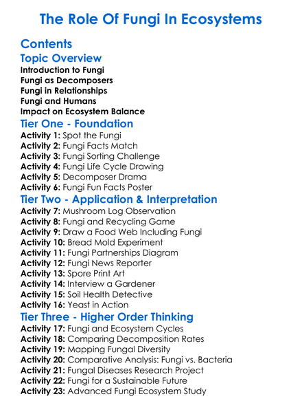 The Role Of Fungi In Ecosystems Worksheet Activity Booklet