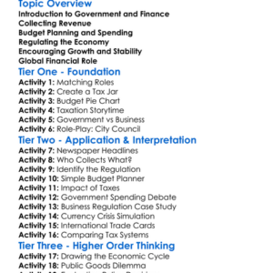 The Role Of Government In Finance Worksheet Activity Booklet