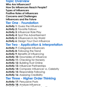 The Role Of Influencers Worksheet Activity Booklet