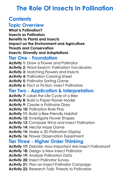 The Role Of Insects In Pollination Worksheet Activity Booklet