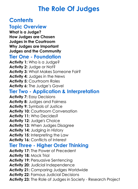 The Role Of Judges Worksheet Activity Booklet