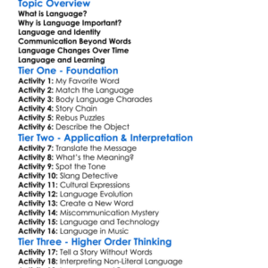 The Role Of Language Worksheet Activity Booklet
