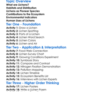 The Role Of Lichens In Ecosystems Worksheet Activity Booklet