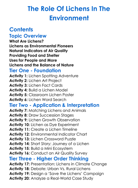 The Role Of Lichens In The Environment Worksheet Activity Booklet