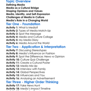 The Role Of Media In Culture Worksheet Activity Booklet