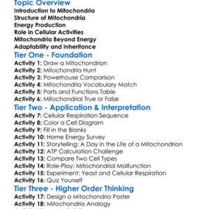 The Role Of Mitochondria Worksheet Activity Booklet