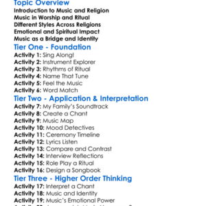 The Role Of Music In Religion Worksheet Activity Booklet