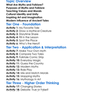 The Role Of Myths And Folklore Worksheet Activity Booklet
