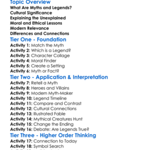 The Role Of Myths And Legends Worksheet Activity Booklet