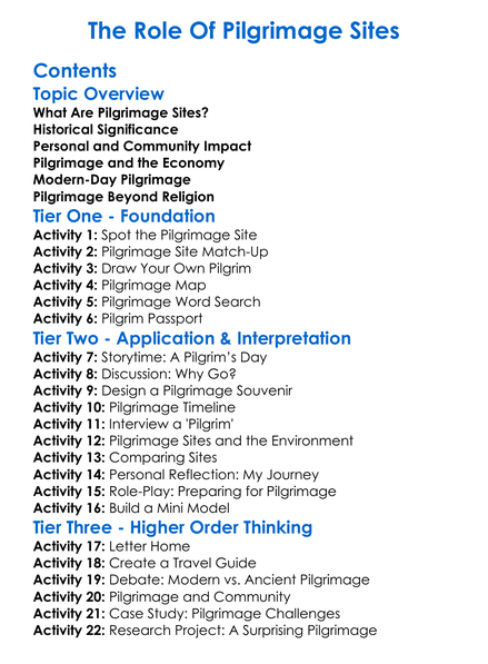 The Role Of Pilgrimage Sites Worksheet Activity Booklet