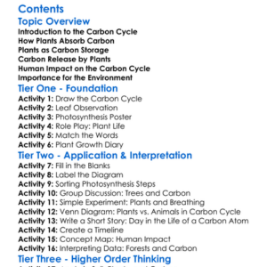 The Role Of Plants In The Carbon Cycle Worksheet Activity Booklet