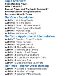 The Role Of Prayer And Worship Worksheet Activity Booklet