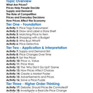 The Role Of Prices Worksheet Activity Booklet