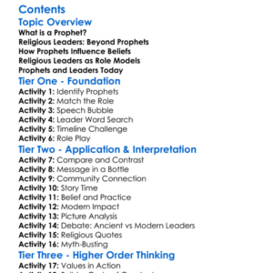 The Role Of Prophets And Religious Leaders Worksheet Activity Booklet