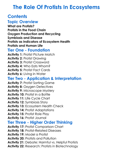 The Role Of Protists In Ecosystems Worksheet Activity Booklet