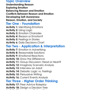 The Role Of Reason And Emotion Worksheet Activity Booklet
